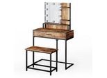 Vicco Schminktisch Fyrk Antikholz 80 cm mit LED Beleuchtung und Stuhl , Alteiche, Schwarz , Holzwerkstoff , 4 Fächer , 1 Schubladen , Rechteckig,Rechteckig , 80x135.5x40 cm , Schlafzimmer, Schminktische