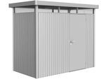 Gerätehaus BIOHORT "HIGHLINE Gr. H1, verschiedene Farben", grau (quarzgrau, metallic), Stahl, Gerätehäuser, stylisches Metall-Gartenhaus mit Flachdach