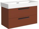Waschtisch WELLTIME "SALVADA, Softclose-Auszüge, Keramikbecken", rot, rot, B:100cm H:62,5cm T:47,6cm, Waschtische, Waschtisch, Rot, Lochbohrung für eine Armatur, Anti-Finger-Print