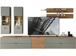 Wohnwand INNOSTYLE "Ina Wohnwand, 340x185x44 cm (B/H/T)", schilfgrün, artisan eiche, ABS-Kunststoff, Glas, Holzwerkstoff, MDF, Metall, Kastenmöbel-Sets, Wohnwand
