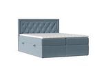 Maison de Reve Boxbett Maestro Blau Grau 140/200 cm mit Bonellmatratze und Topper , Textil , Buche, Kiefer , H3 , Höhe ca. 20 cm , 140x200 cm , Oeko-Tex® Standard 100, FSC 100%, Made in Eu , Schlafzimmer, Betten, Boxspringbetten