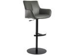 Novel Barhocker, Grau, Schwarz, Metall, Leder, Echtleder, Büffelleder, Säule, Bodenplatte, 54x92-112x55 cm, Sitzfläche 360° drehbar, automatische Rückholfunktion, Lederauswahl, Esszimmer, Barmöbel, Barhocker