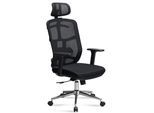 Bürostuhl Ergonomisch Chefsessel 120-130 cm mit Mesh-Bezug & Alu-Fuß Schwarz-Silber Synchronmechanik & 3D-Armlehnen Kadima Design