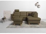 Ecksofa HOME AFFAIRE "Palmera L-Form, B: 236 cm", grün (olive), B:236cm H:89cm T:212cm, Luxus-Microfaser (100% Polyester);Struktur (100% Polyester);Luxus-Microfaser in Lederoptik (100% Polyester), Sofas, Ecksofa, optional Bettfunktion & Bettkasten, Federkern