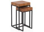 KADIMA DESIGN Industrial Beistelltisch Set, Sheesham Holz und Metall, 2 Größen, Handgefertigt.