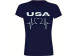 multifanshop Damen T-Shirt - USA - Herzschlag - Druck weiß - Frauen