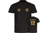 multifanshop Herren T-Shirt - Germany - Adler Retro Trikot 12 Gold - Druck gold metallic - Männer