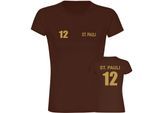 multifanshop Damen T-Shirt - St. Pauli - Trikot Nummer 12 gold - Druck gold metallic - Frauen