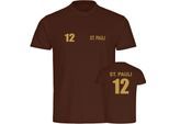 multifanshop Herren T-Shirt - St. Pauli - Trikot Nummer 12 gold - Druck gold metallic - Männer