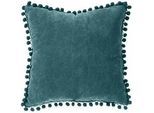 Atmosphera Createur d ́interieur Zierkissen Pompons 40/40 cm , Blau , Textil , Quadratisch , 40x40 cm , Heimtextilien, Wohntextilien, Kissen, Zierkissen