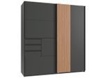 Mid.you Schwebetürenschrank , Graphitfarben, Eiche Artisan , Metall , 4 Fächer , 3 Schubladen , 180x198x65 cm , BQ - Bündnis für Qualität, Made in Germany, DIN EN ISO 9001 , in verschiedenen Holzdekoren erhältlich , Schlafzimmer, Komplette Schlafzimmer und Serien, Schlafzimmerserien