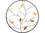 Wanddekoobjekt PAJOMA "Wanddekoration", schwarz, T:2cm Ø:81,5cm, Metall, Wanddekoobjekte, Wanddekoobjekt, goldene Vögel auf Herbstzweig, Metall