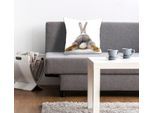 Dekokissen QUEENCE "Rabbit Tail", grau (grau, bedruckt), B:40cm L:40cm, Polyester, Dekokissen_Sitzkissen_Kissenhüllen, mit einem Hasenschwanz