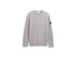 TOM TAILOR Herren Strickpullover mit Zopfmuster, grau, Meliert, Gr. M