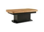 Livetastic Couchtisch , Schwarz, Eichefarben , Holz , Eiche , oval , Sockel , 75x51-79.9x135-160 cm , ausziehbar, höhenverstellbar, einfacher Aufbau ,