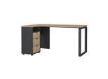 Mid.you Eckschreibtisch , Grau, Eichefarben , Metall , Holzoptik , 3 Schubladen , formgebogen , Kufe , 99.6x75.6x150 cm , Büromöbel, Schreibtische, Eckschreibtische