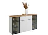 Stylife Sideboard, Weiß, Eiche Artisan, Kunststoff, 5 Fächer, 1 Schublade(n) Schubladen, tageslichtweiß, 160x90x43 cm, Beimöbel erhältlich, stehend, Beleuchtung, Wohnzimmer, Kommoden & Sideboards, Sideboards