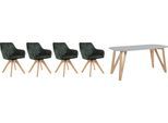 Essgruppe SALESFEVER "Stilvolle Sitzgruppe", grau (grau, natur, dunkelgrün, natur), Samtvelours, Essgruppe 5 tlg. 180x90cm, MDF, Massivholz, Polyester, Sitzmöbel-Sets, Essgruppe, 5-teiliges Set: Samtverlours-Stühle, 180 drehbar, Tischbreite 180 cm