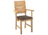 Linea Natura Armlehnstuhl , Dunkelbraun , Holz, Textil , Wildeiche , massiv , eckig , 59.5x95x58 cm , Esszimmer, Stuhl, Holzstühle