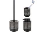 Badaccessoire-Set "»Riolo«", grau, Edelstahl, Keramik, SCHÖNER WOHNEN-KOLLEKTION, Badaccessoires-Sets, Zahnputzbecher, Seifenspender & WC-Garnitur, aus Keramik, Effektglasur