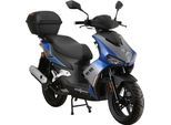 Motorroller ALPHA MOTORS "Mustang FI", blau (blau, grau, schwarz), Motorroller, 25 km/h, mit USB-Anschluss und Lenkerschloss, sportliches Design, B:67cm H:114cm L:193cm