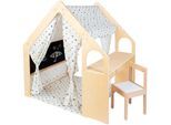Spielhaus PINOLINO "Thilda, inkl. Stoffdach Dessin "Kleine Flitzer", 3-tlg.", bunt (natur, bunt), Spielhäuser, KinderB:119cm H:122cm T:94cm, Holz, Spielhaus, B:119cm H:122cm T:94cm
