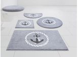 Badematte GRUND "Port Louis" Gr. 2, silber (silberfarben), H:20mm, Kunstfaser, Badematten, Design mit Anker, maritim, Made in Europe