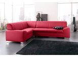 Ecksofa DOMO COLLECTION "Alisson, zeitlose Optik, flache Armlehnen, L-Form", rot, B:249cm H:75cm T:181cm, Microfaser aus 100% Polyester;Softlux, das pflegeleichte Kunstleder aus 80% PVC, 18% Polyester und 2% Polyurethan;Strukturstoff aus 90% Polyester und 10% Polyacryl, Sofas, Ecksofa, fester Sitzkomfort, wahlweise mit Bettfunktion
