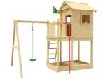 Spielturm JUNGLE GYM "Firehouse", braun (grün), Spieltürme, KinderB:342cm H:310cm T:257cm, Holzwerkstoff, Spielanlage mit Schaukel und Feuerwehrstange, B:342cm H:310cm T:257cm