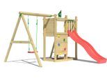 Spielturm JUNGLE GYM "Deck", rot, Spieltürme, KinderB:296cm H:232cm T:342cm, Holzwerkstoff, Spielanlage mit Schaukel und Rutsche mit Wasseranschluss, B:296cm H:232cm T:342cm