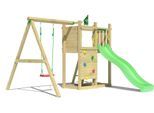 Spielturm JUNGLE GYM "Deck", grün (hellgrün), Spieltürme, KinderB:296cm H:232cm T:342cm, Holzwerkstoff, Spielanlage mit Schaukel und Rutsche mit Wasseranschluss, B:296cm H:232cm T:342cm