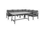 Amatio Dining-Loungeset , Hellgrau, Dunkelgrau , Metall, Kunststoff, Textil , 5-teilig , Füllung: Schaumstoff,Polyester , seitenverkehrt montierbar, L-Form , 259x199 cm , Bsci , Gartenmöbel, Gartengarnituren, Gartenmöbel-Sets