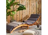 Ambia Garden Gartenliege , Akaziefarben, Dunkelgrau , Holz, Textil , Akazie , massiv , Füllung: Schaumstoff , 168x55x54 cm , klappbar , Gartenmöbel, Gartenliegen, Sonnenliegen