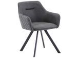 Hom`in Armlehnstuhl, Schwarz, Graubraun, Metall, Textil, eckig, 59x80x61.5 cm, Stoffauswahl, Sitzfläche 180° drehbar, Esszimmer, Stühle, Esszimmerstühle, Armlehnenstühle