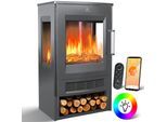 KESSER® Elektrokamin mit Heizung Panorama-Sichtfenster Heizlüfter 9 LED-Flammeneffekt Farbmodi Fernbedienung WiFi App 900/1800W Kaminfeuer elektrisch Elektro Kamin mit Thermostat Heizfunktion Timer