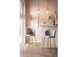 Barhocker SALESFEVER "Clam Barstuhl mit Stil", grau (hellgrau, gold), B:52cm H:100cm T:54cm, Samt (100% Polyester), Metall, Hocker, Barhocker, Extravagantes Muscheldesign im praktischen 2er Set