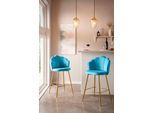 Barhocker SALESFEVER "Clam Barstuhl mit Stil", blau (blau, gold), B:52cm H:100cm T:54cm, Samt (100% Polyester), Metall, Hocker, Barhocker, Extravagantes Muscheldesign im praktischen 2er Set