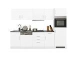 Küchenzeile KOCHSTATION "KS-Paris", weiß (küche: weiß, korpus: weiß, arbeitsplatte: anthrazit), B:280cm T:60cm, Komplettküchen-Sets, mit E-Geräten, Breite 280 cm, wahlweise mit Induktionskochfeld