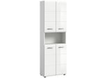 Mid.you Hochschrank, Weiß, Weiß Hochglanz, Kunststoff, 4 Fächer, 60x185x30 cm, stehend, Badezimmer, Badezimmerschränke, Hochschränke