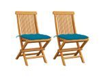 vidaXL Gartenstühle mit Hellblauen Kissen 2 Stk. Massivholz Teak