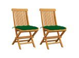 vidaXL Gartenstühle mit Grünen Kissen 2 Stk. Massivholz Teak