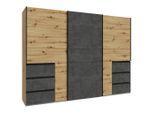 Carryhome Schwebetürenschrank, Dunkelgrau, Eiche Artisan, Holzwerkstoff, 3 Fächer, 6 Schublade(n) Schubladen, 270x200x61 cm, Typenauswahl, in verschiedenen Größen erhältlich, in verschiedenen Holzdekoren erhältlich, Schlafzimmer, Komplette Schlafzimmer und Serien, Schlafzimmerserien
