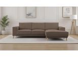 Ecksofa OTTO HOME "Oland Skandi, weicher Chenille-Stoff", braun, B:280cm H:85cm T:152cm, 100% Polyester, Sofas, Ecksofa, L-Form, 280 cm, Wellenunterfederung, Skandi-Design, Massivholzfüße