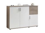 Kommode Bobby, Weiß, Eiche dunkel, Kunststoff, 1 Fächer, 2 Schublade(n) Schubladen, 120x82x35 cm, Made in EU, Typenauswahl, stehend, Wohnzimmer, Kommoden & Sideboards, Kommoden