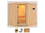 Sauna KARIBU "Laila", beige (naturbelassen), Bio-Kombiofen, externe Steuerung, 3,6 kW, Saunen, Ofen 3,6 kW Bio-Ofen externe Strg. easy