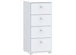 Kommode , Weiß , Holzwerkstoff , 4 Schubladen , 38.6x85.5x34.8 cm , Typenauswahl, Beimöbel erhältlich, stehend , Kleinmöbel, Kommoden, Kommoden