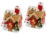 LED-Dekofigur I.GE.A. "LED-Haus", rot, weiß, B:10cm H:13cm, Terrakotta, Dekofiguren, LED-Dekofigur, Dekoobjekt LED batteriebetrieben Weiss Gold Weihnachtsdeko