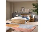Schlafzimmer-Set HOME AFFAIRE "REHAT, 3-teilig, bestehend aus: Stauraumbett & 2x Nachtkommode", eiche artisan, grau, ohne Matratze, B/H: 140cm x 200cm, Schlafzimmermöbel-Sets, Rehat, Schlafzimmerset, Bett 140x200 cm, 2 Nachttische