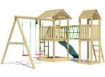 Spielturm JUNGLE GYM "Nova", grün (dunkelgrün), Spieltürme, KinderB:524cm H:280cm T:350cm, Holzwerkstoff, Spielanlage mit 2 Türmen, Schaukel und Rutsche mit Wasseranschluss, B:524cm H:280cm T:350cm