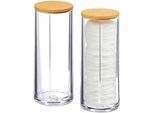 Relaxdays 2xWATTEPADHALTER , Kunststoff, Holz , 7.5x17.5x7.5 cm , Badaccessoires, Kosmetikdosen